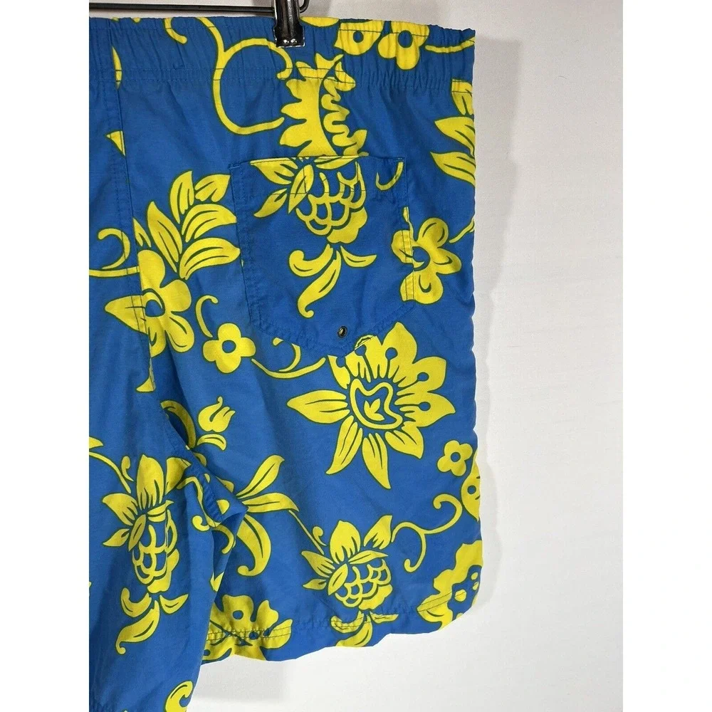 Polo Sport Mens Swim Trunks‎ Large Lined Blue Yellow Drawstring Pockets